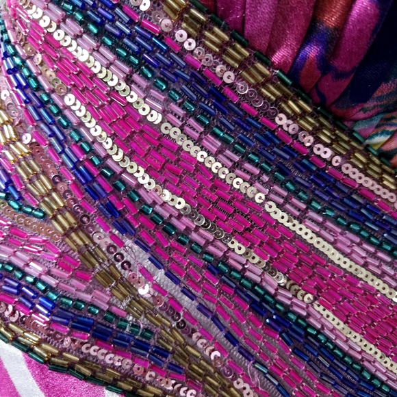 Davids Bridal Mermaid Prom Dress Beaded Sequin Criss Cross Straps Watercolor 1/2 - Picture 6 of 9